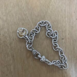 JR Judith Ripka Sterling Silver Yellow Quartz Twisted Oval Link Bracelet. 7.5in.